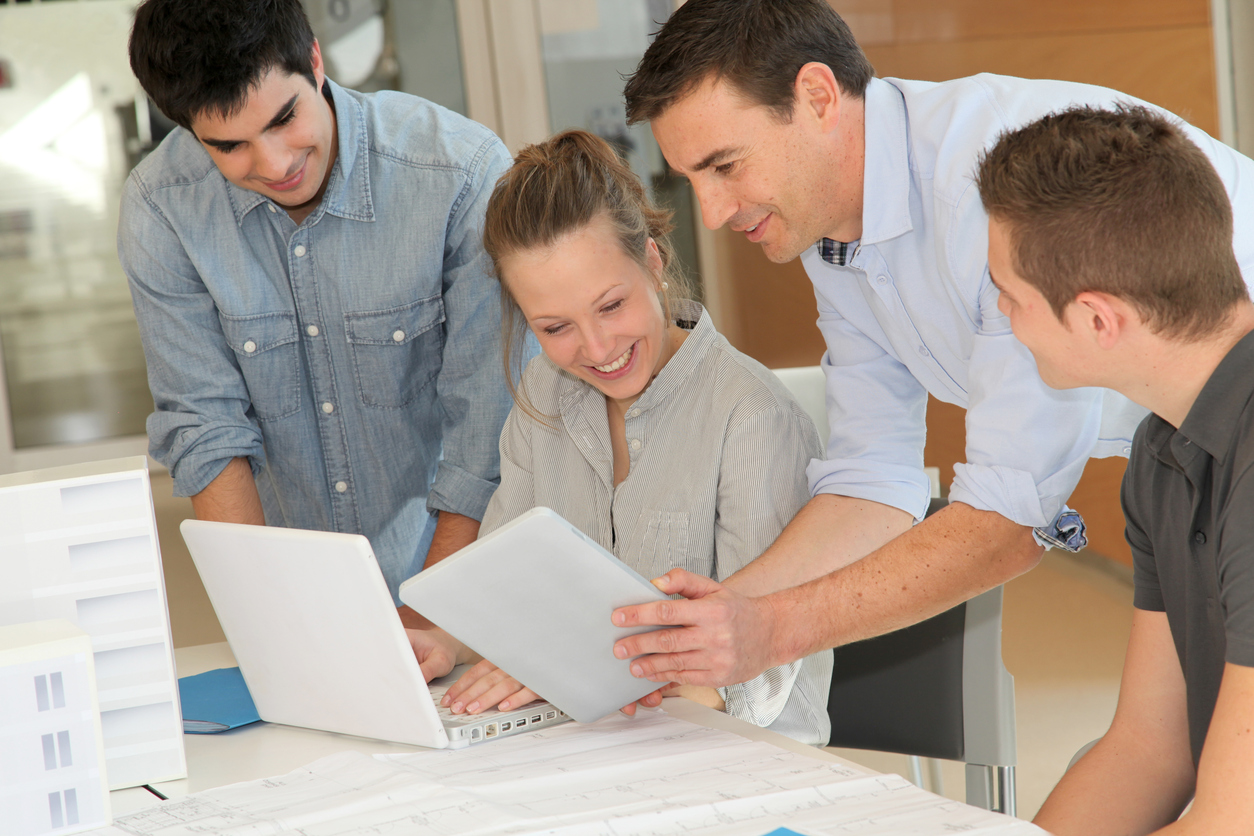 Architectural design students with tablets