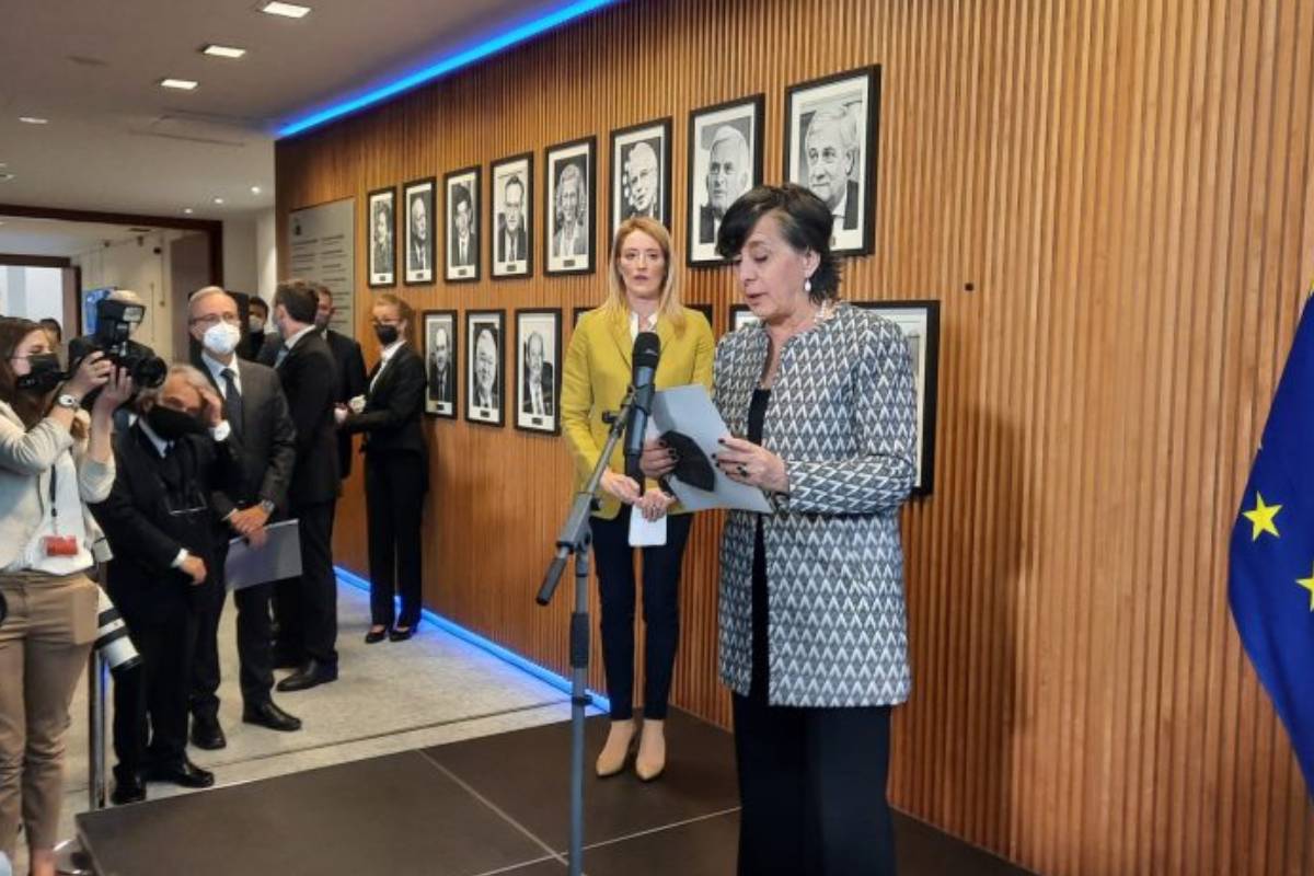 L'intervento di Alessandra Vittorini durante la cerimonia (foto Sir / Parlamento europeo)