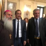 Da sinistra, monsignor Angelo Pagano, il sindaco di Milano Beppe Sala e Cesare Marinoni